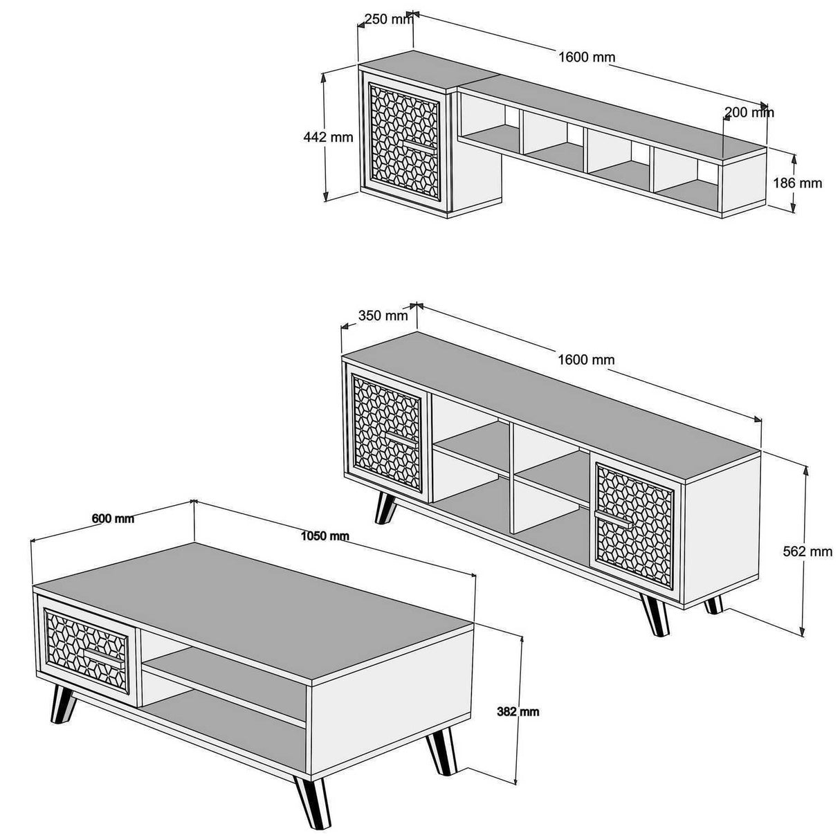 Set mobilă pentru sufragerie Ayla, Diverse culori, 160x35x56 cm - Nuc - Galben | SKU: 845HCT5240 | Set mobilă pentru sufragerie Ayla, 160x35x56 cm, varianta Nuc - Galben, produs pentru amenajarea locuinței, disponibil online în România la CasaMob