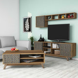 Set mobilă pentru sufragerie Inci, Diverse culori, 160x35x56 cm - Nuc - Albastru | SKU: 845HCT5243 | Set mobilă pentru sufragerie Inci, 160x35x56 cm, varianta Nuc - Albastru, produs pentru amenajarea locuinței, disponibil online în România la CasaMob