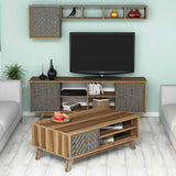 Set mobilă pentru sufragerie Inci, Diverse culori, 160x35x56 cm - Nuc - Albastru | SKU: 845HCT5243 | Set mobilă pentru sufragerie Inci, 160x35x56 cm, varianta Nuc - Albastru, produs pentru amenajarea locuinței, disponibil online în România la CasaMob