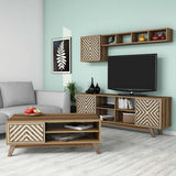 Set mobilă pentru sufragerie Inci, Diverse culori, 160x35x56 cm - Nuc - Crem | SKU: 845HCT5244 | Set mobilă pentru sufragerie Inci, 160x35x56 cm, varianta Nuc - Crem, produs pentru amenajarea locuinței, disponibil online în România la CasaMob