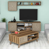 Set mobilă pentru sufragerie Inci, Diverse culori, 160x35x56 cm - Nuc - Crem | SKU: 845HCT5244 | Set mobilă pentru sufragerie Inci, 160x35x56 cm, varianta Nuc - Crem, produs pentru amenajarea locuinței, disponibil online în România la CasaMob