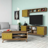 Set mobilă pentru sufragerie Inci, Diverse culori, 160x35x56 cm - Nuc - Galben | SKU: 845HCT5245 | Set mobilă pentru sufragerie Inci, 160x35x56 cm, varianta Nuc - Galben, produs pentru amenajarea locuinței, disponibil online în România la CasaMob