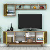 Set mobilă pentru sufragerie Inci, Diverse culori, 160x35x56 cm - Nuc - Galben | SKU: 845HCT5245 | Set mobilă pentru sufragerie Inci, 160x35x56 cm, varianta Nuc - Galben, produs pentru amenajarea locuinței, disponibil online în România la CasaMob