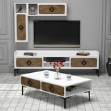 Set mobilă pentru sufragerie Samba, Diverse culori, 180x35x52 cm - Alb - Nuc | SKU: 845HCT5249 | Set mobilă pentru sufragerie Samba, 180x35x52 cm, varianta Alb - Nuc, produs pentru amenajarea locuinței, disponibil online în România la CasaMob