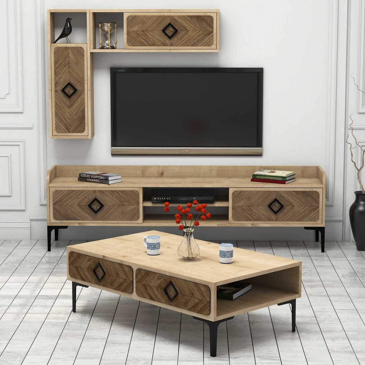 Set mobilă pentru sufragerie Samba, Diverse culori, 180x35x52 cm - Stejar | SKU: 845HCT5250 | Set mobilă pentru sufragerie Samba, 180x35x52 cm, varianta Stejar, produs pentru amenajarea locuinței, disponibil online în România la CasaMob