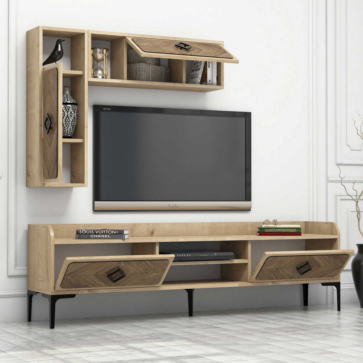 Set mobilă pentru sufragerie Samba, Diverse culori, 180x35x52 cm - Stejar | SKU: 845HCT5250 | Set mobilă pentru sufragerie Samba, 180x35x52 cm, varianta Stejar, produs pentru amenajarea locuinței, disponibil online în România la CasaMob
