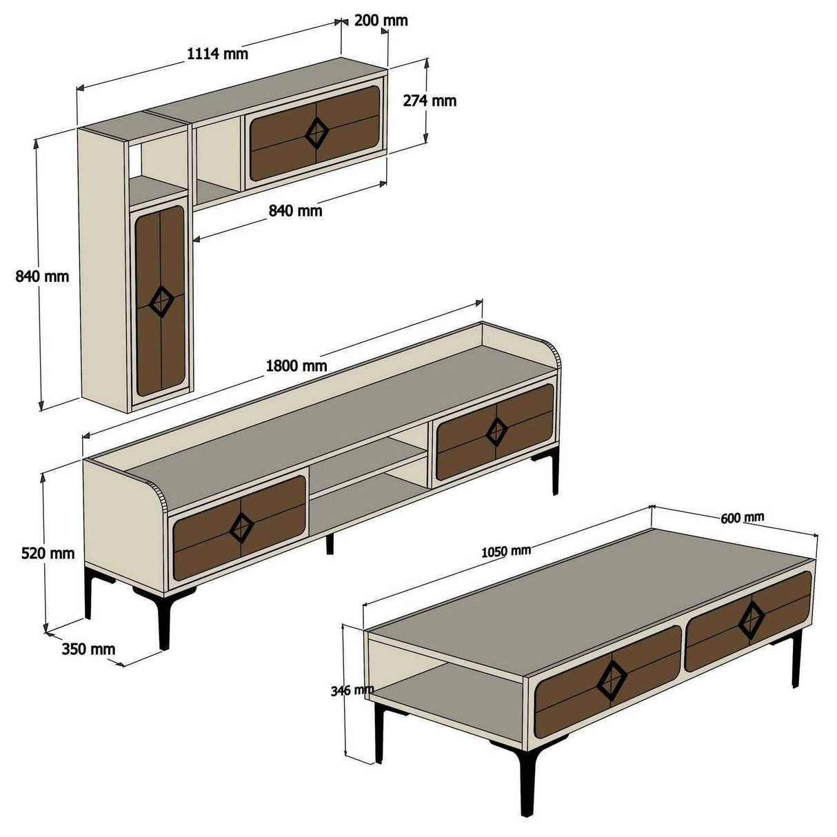 Set mobilă pentru sufragerie Samba, Diverse culori, 180x35x52 cm - Stejar | SKU: 845HCT5250 | Set mobilă pentru sufragerie Samba, 180x35x52 cm, varianta Stejar, produs pentru amenajarea locuinței, disponibil online în România la CasaMob