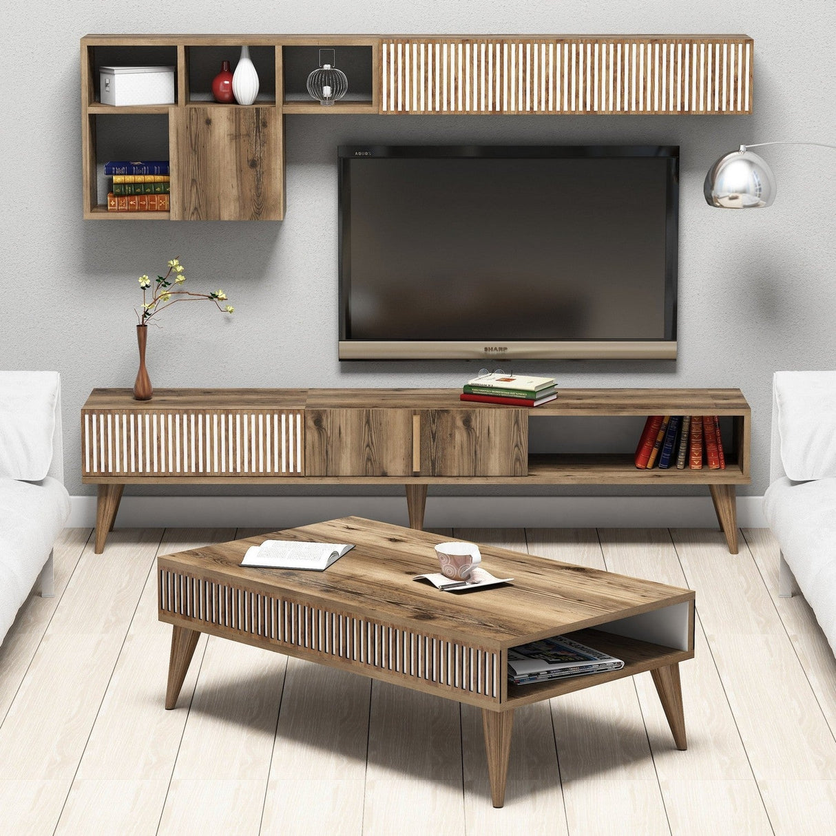 Set mobilă pentru sufragerie Milan, Diverse culori, 180x35x40 cm - Nuc | SKU: 845HCT5251 | Set mobilă pentru sufragerie Milan, 180x35x40 cm, varianta Nuc, produs pentru amenajarea locuinței, disponibil online în România la CasaMob