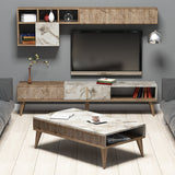 Set mobilă pentru sufragerie Milan - Walnut, White Marble, Nuc - Alb, 180x35x40 cm