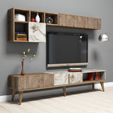 Set mobilă pentru sufragerie Milan - Walnut, White Marble, Nuc - Alb, 180x35x40 cm