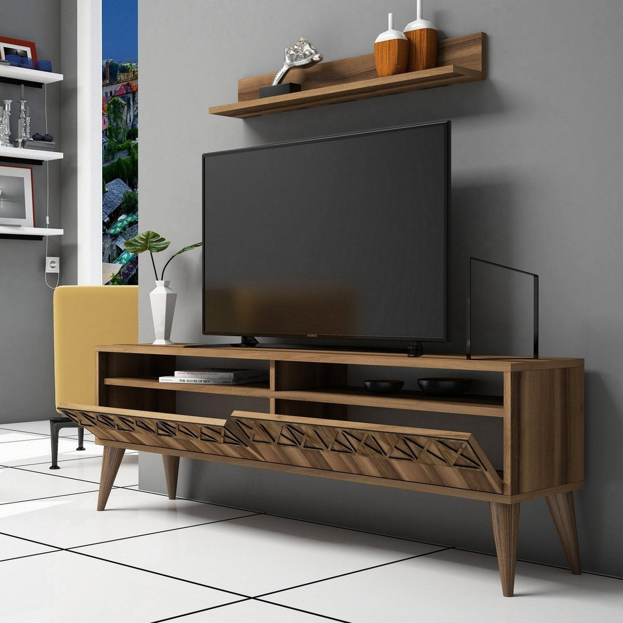 Set mobilă pentru sufragerie Line, Diverse culori, 150x30x50 cm - Nuc | SKU: 845HCT5254 | Set mobilă pentru sufragerie Line, 150x30x50 cm, varianta Nuc, produs pentru amenajarea locuinței, disponibil online în România la CasaMob