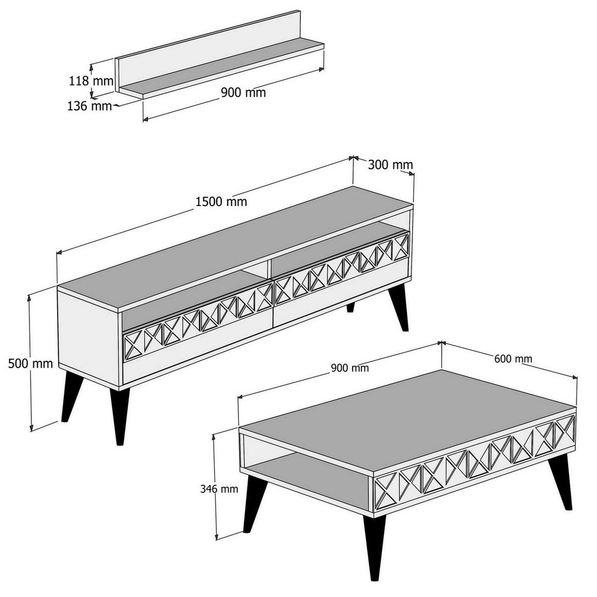 Set mobilă pentru sufragerie Line, Diverse culori, 150x30x50 cm - Stejar | SKU: 845HCT5257 | Set mobilă pentru sufragerie Line, 150x30x50 cm, varianta Stejar, produs pentru amenajarea locuinței, disponibil online în România la CasaMob
