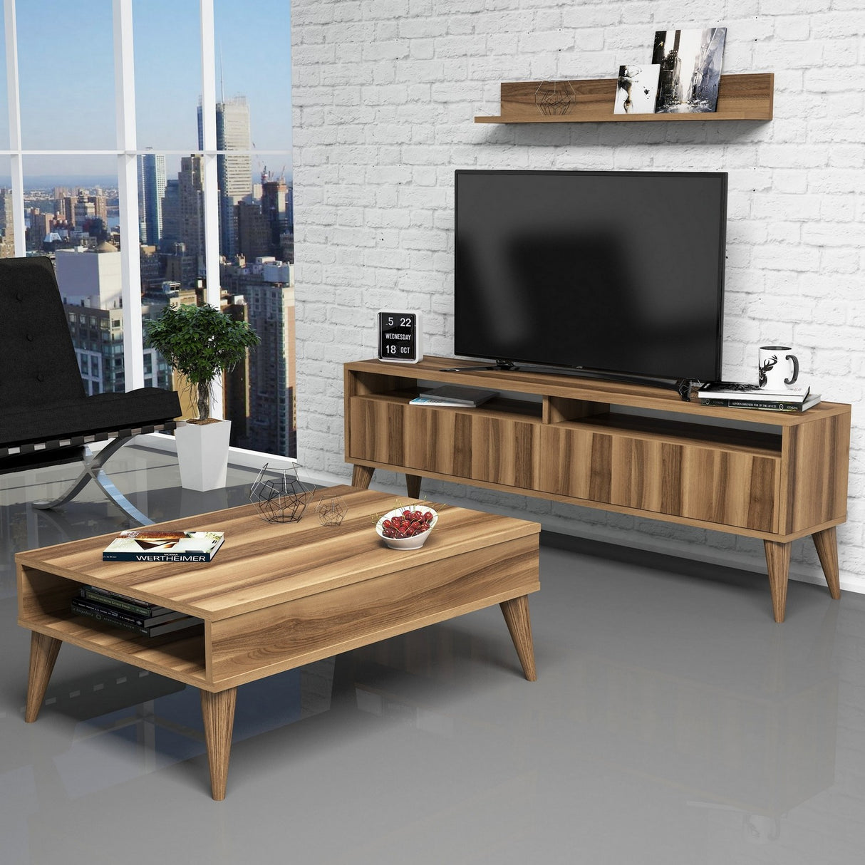 Set mobilă pentru sufragerie Best, Diverse culori, 150x30x50 cm - Nuc | SKU: 845HCT5258 | Set mobilă pentru sufragerie Best, 150x30x50 cm, varianta Nuc, produs pentru amenajarea locuinței, disponibil online în România la CasaMob