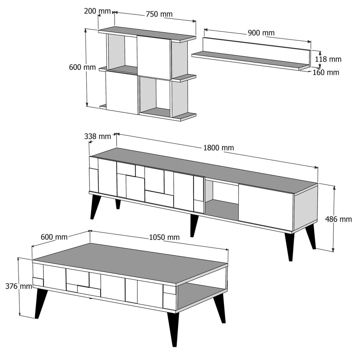 Set mobilă pentru sufragerie Madrid, Diverse culori, 180x34x49 cm - Nuc - Antracit | SKU: 845HCT5264 | Set mobilă pentru sufragerie Madrid, 180x34x49 cm, varianta Nuc - Antracit, produs pentru amenajarea locuinței, disponibil online în România la CasaMob
