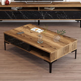 Măsuță de cafea Istanbul - Walnut, Black Marble, Nuc - Negru, 105x60x33 cm