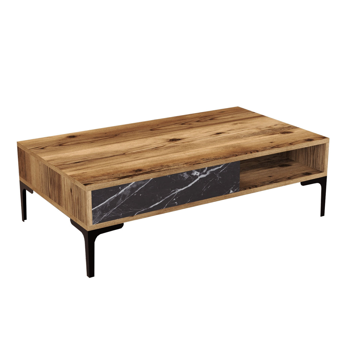 Măsuță de cafea Istanbul - Walnut, Black Marble, Nuc - Negru, 105x60x33 cm
