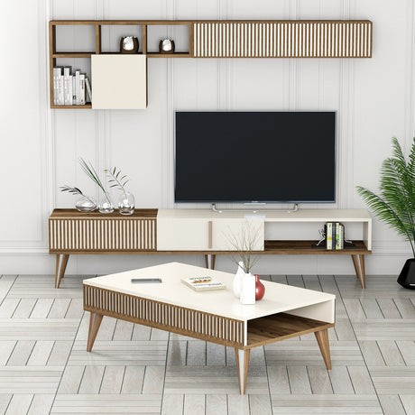 Set mobilă pentru sufragerie Milan Set 482, Nuc - Crem, 180x35x40 cm