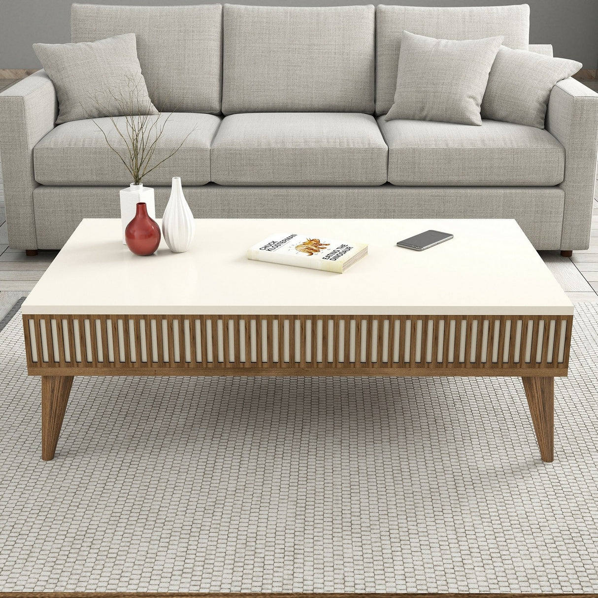 Set mobilă pentru sufragerie Milan Set 482, Nuc - Crem, 180x35x40 cm