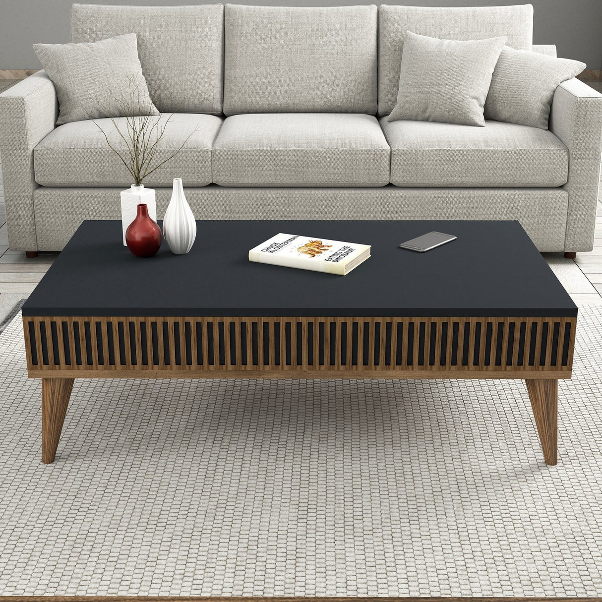 Set mobilă pentru sufragerie Milan Set 483, Nuc - Antracit, 180x35x40 cm