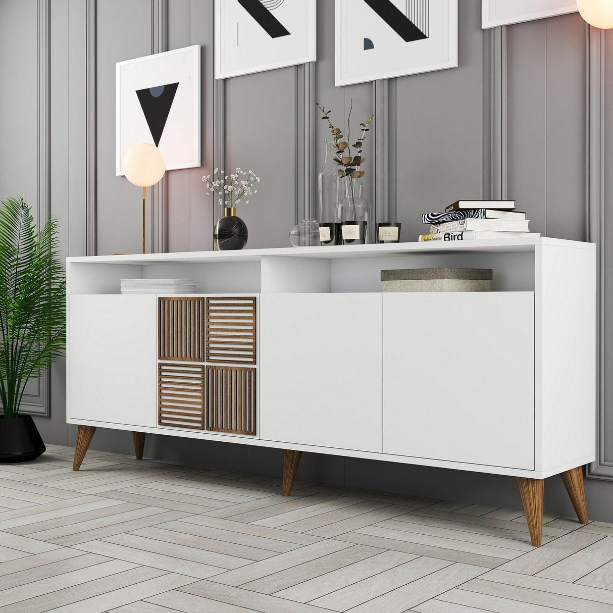 Consolă Milan Console, Nuc, 35x79x180 cm - Alb, SKU 845HCT5316