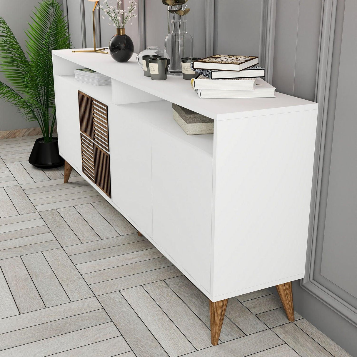 Consolă Milan Console, Nuc, 35x79x180 cm - Alb, SKU 845HCT5316