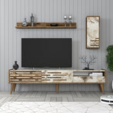 Comodă TV Valensiya, Nuc - Alb - Marble, 180x45x35 cm
