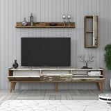 Comodă TV Valensiya, Nuc - Alb - Marble, 180x45x35 cm