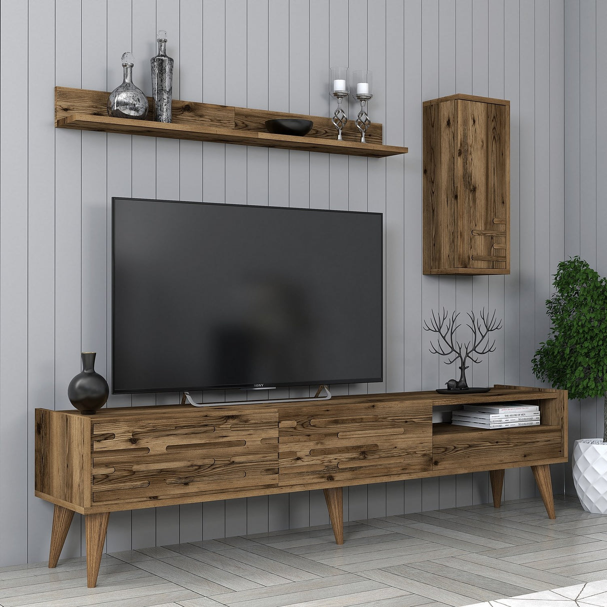 Comodă TV Valensiya, Nuc, 180x45x35 cm