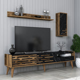 Comodă TV Valensiya, Nuc - Negru - Marble, 180x45x35 cm