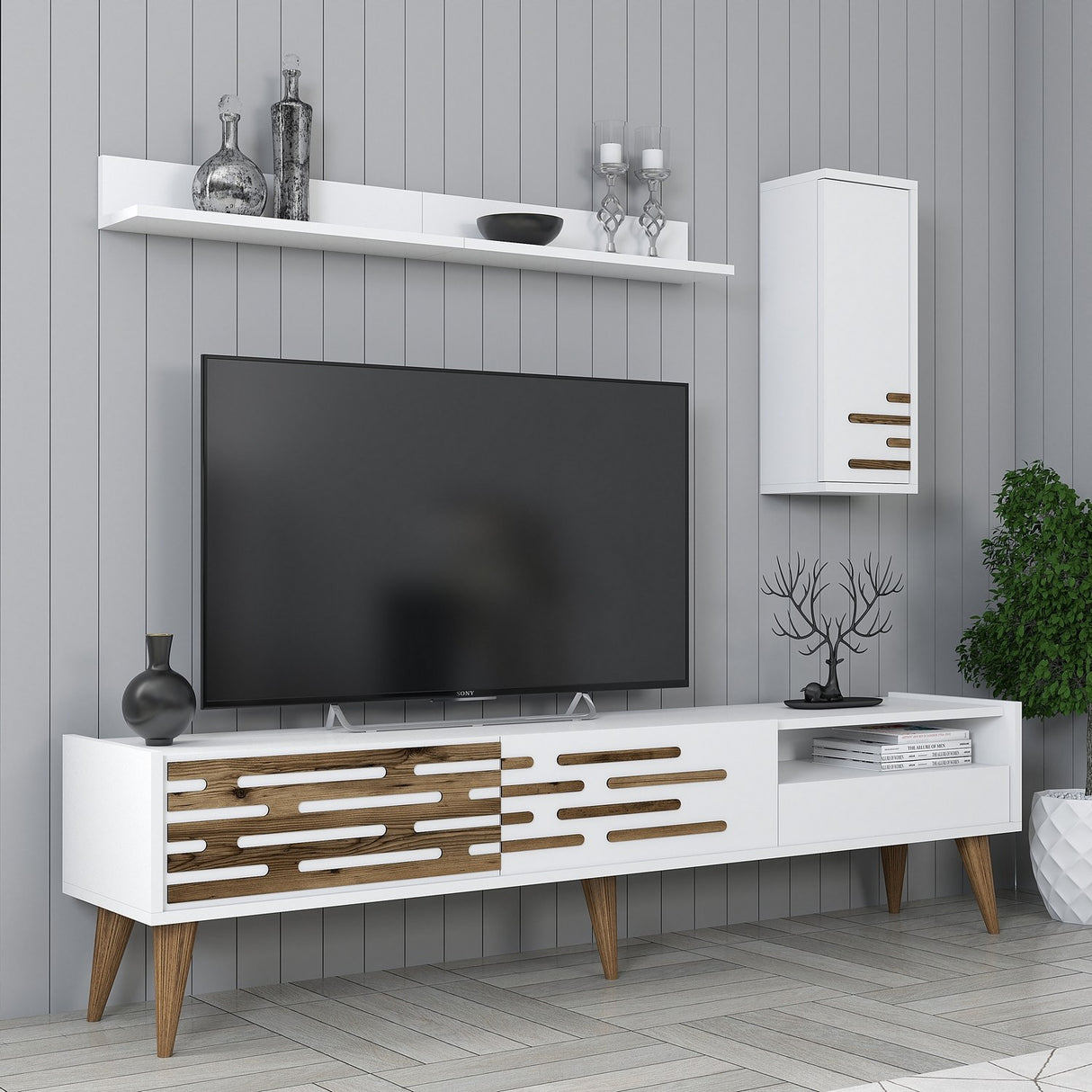 Comodă TV Valensiya, Alb, 180x45x35 cm
