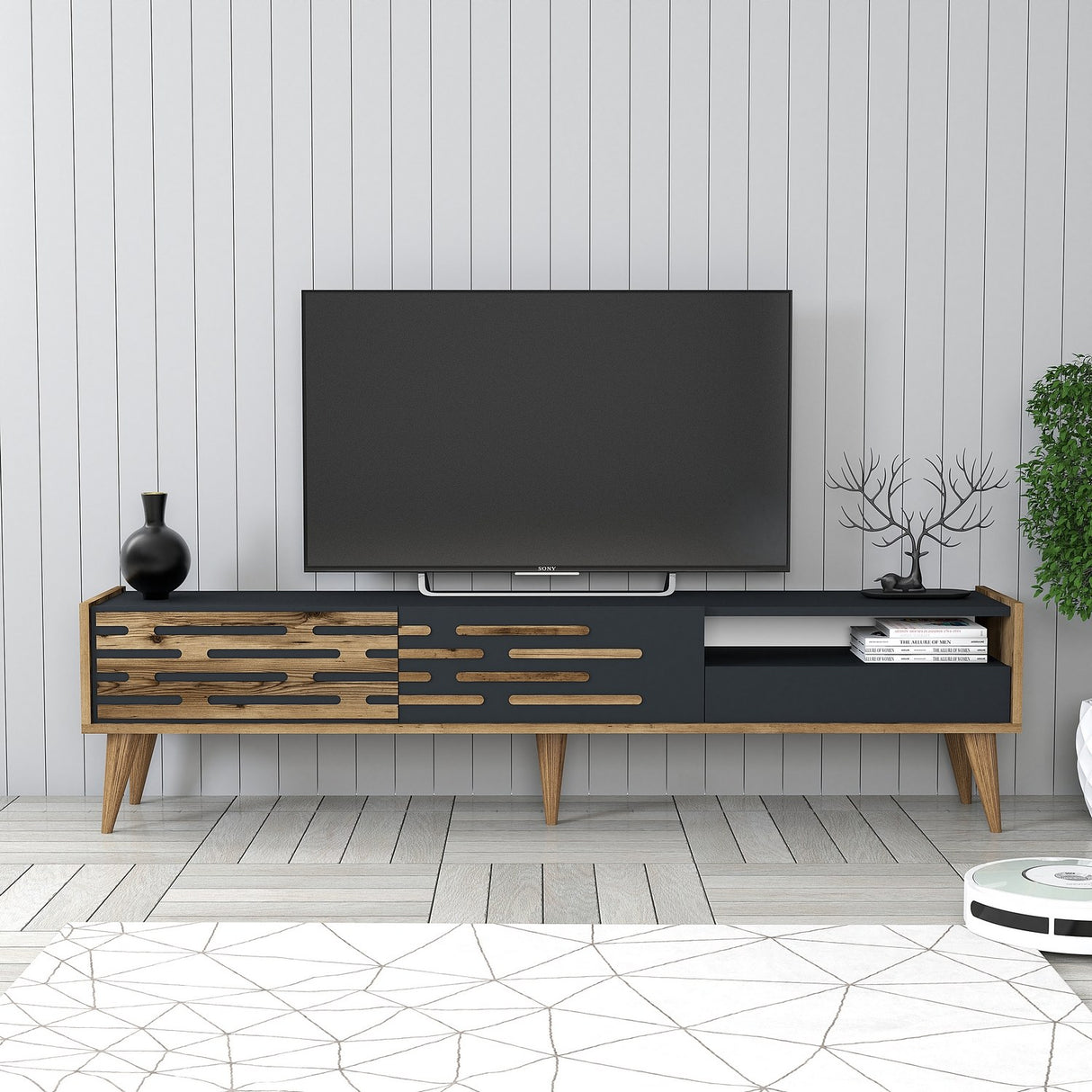 Comodă TV Valensiya, Nuc - Antracit, 180x45x35 cm