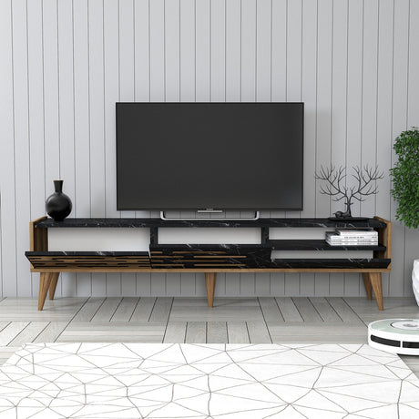 Comodă TV Valensiya, Nuc - Negru - Marble, 180x45x35 cm