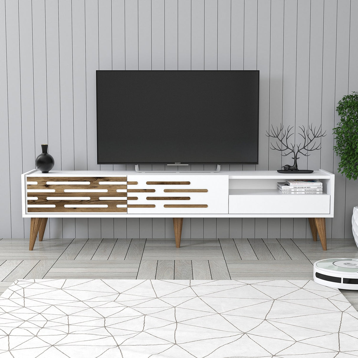 Comodă TV Valensiya, Alb, 180x45x35 cm