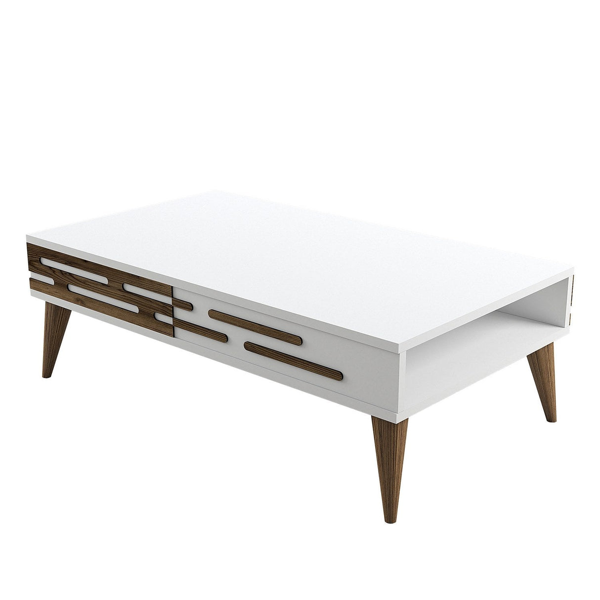 Măsuță de cafea Valensiya, Diverse culori, 105x60x35 cm - Nuc - Alb | SKU: 845HCT5357 | Măsuță de cafea Valensiya, 105x60x35 cm, varianta Nuc - Alb, produs pentru amenajarea locuinței, disponibil online în România la CasaMob