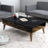 Măsuță de cafea Valensiya, Diverse culori, 105x60x35 cm - Nuc - Negru - Marble | SKU: 845HCT5361 | Măsuță de cafea Valensiya, 105x60x35 cm, varianta Nuc - Negru - Marble, produs pentru amenajarea locuinței, disponibil online în România la CasaMob