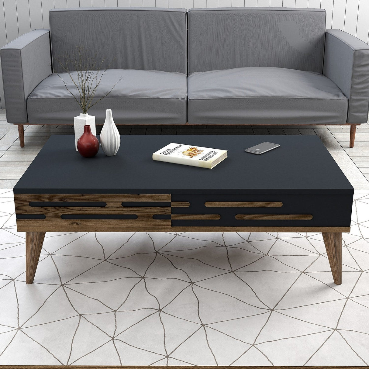 Set mobilă pentru sufragerie Valensiya, Diverse culori, 180x45x35 cm - Nuc - Antracit | SKU: 845HCT5363 | Set mobilă pentru sufragerie Valensiya, 180x45x35 cm, varianta Nuc - Antracit, produs pentru amenajarea locuinței, disponibil online în România la CasaMob
