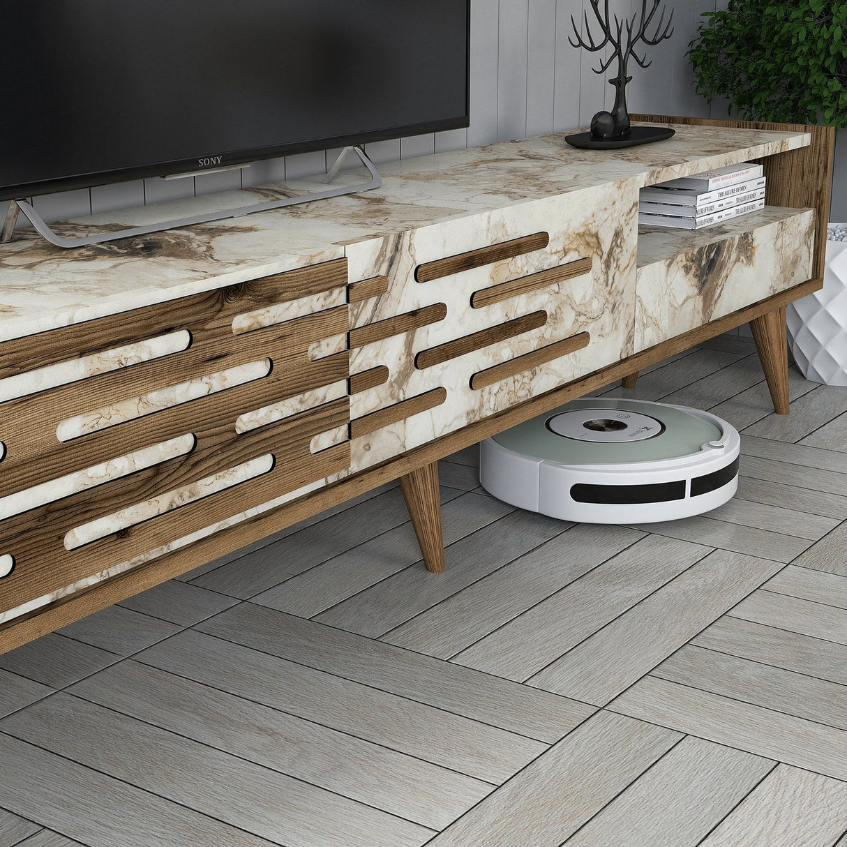 Set mobilă pentru sufragerie Valensiya, Diverse culori, 180x45x35 cm - Nuc - Alb - Marble | SKU: 845HCT5365 | Set mobilă pentru sufragerie Valensiya, 180x45x35 cm, varianta Nuc - Alb - Marble, produs pentru amenajarea locuinței, disponibil online în România la CasaMob
