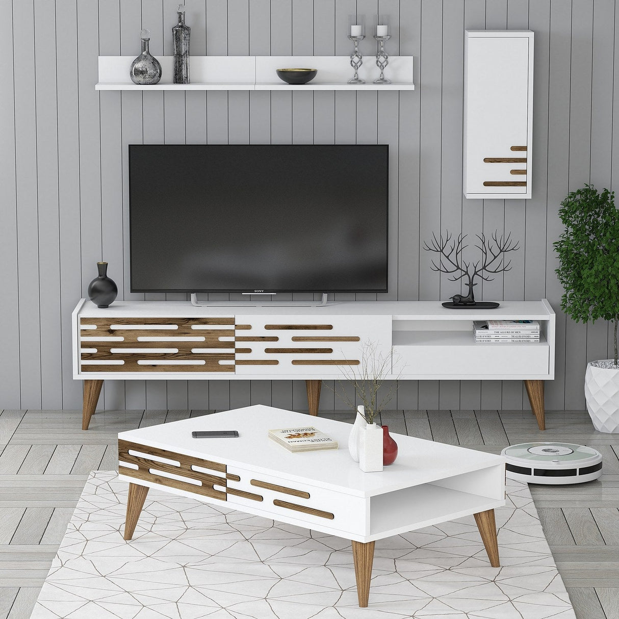 Set mobilă pentru sufragerie Valensiya, Diverse culori, 180x45x35 cm - Alb | SKU: 845HCT5369 | Set mobilă pentru sufragerie Valensiya, 180x45x35 cm, varianta Alb, produs pentru amenajarea locuinței, disponibil online în România la CasaMob