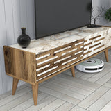 Comodă TV Valensiya 140, Diverse culori, 140x45x35 cm - Nuc - Alb - Marble | SKU: 845HCT5386 | Comodă TV Valensiya 140, 140x45x35 cm, varianta Nuc - Alb - Marble, produs pentru amenajarea locuinței, disponibil online în România la CasaMob