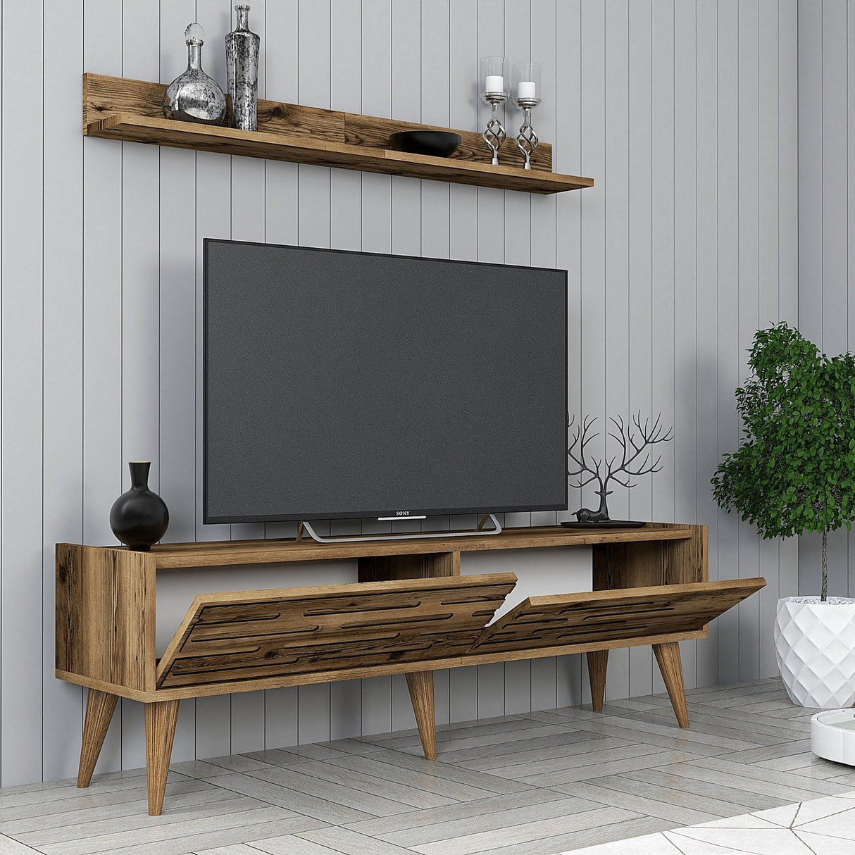Comodă TV Valensiya 140, Diverse culori, 140x45x35 cm - Nuc | SKU: 845HCT5387 | Comodă TV Valensiya 140, 140x45x35 cm, varianta Nuc, produs pentru amenajarea locuinței, disponibil online în România la CasaMob