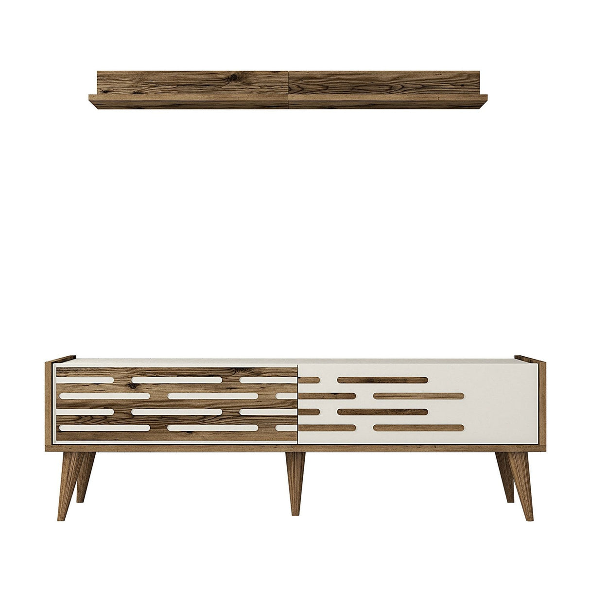 Comodă TV Valensiya 140, Diverse culori, 140x45x35 cm - Nuc - Crem | SKU: 845HCT5388 | Comodă TV Valensiya 140, 140x45x35 cm, varianta Nuc - Crem, produs pentru amenajarea locuinței, disponibil online în România la CasaMob