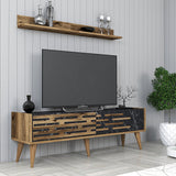 Comodă TV Valensiya 140, Diverse culori, 140x45x35 cm - Nuc - Negru - Marble | SKU: 845HCT5389 | Comodă TV Valensiya 140, 140x45x35 cm, varianta Nuc - Negru - Marble, produs pentru amenajarea locuinței, disponibil online în România la CasaMob