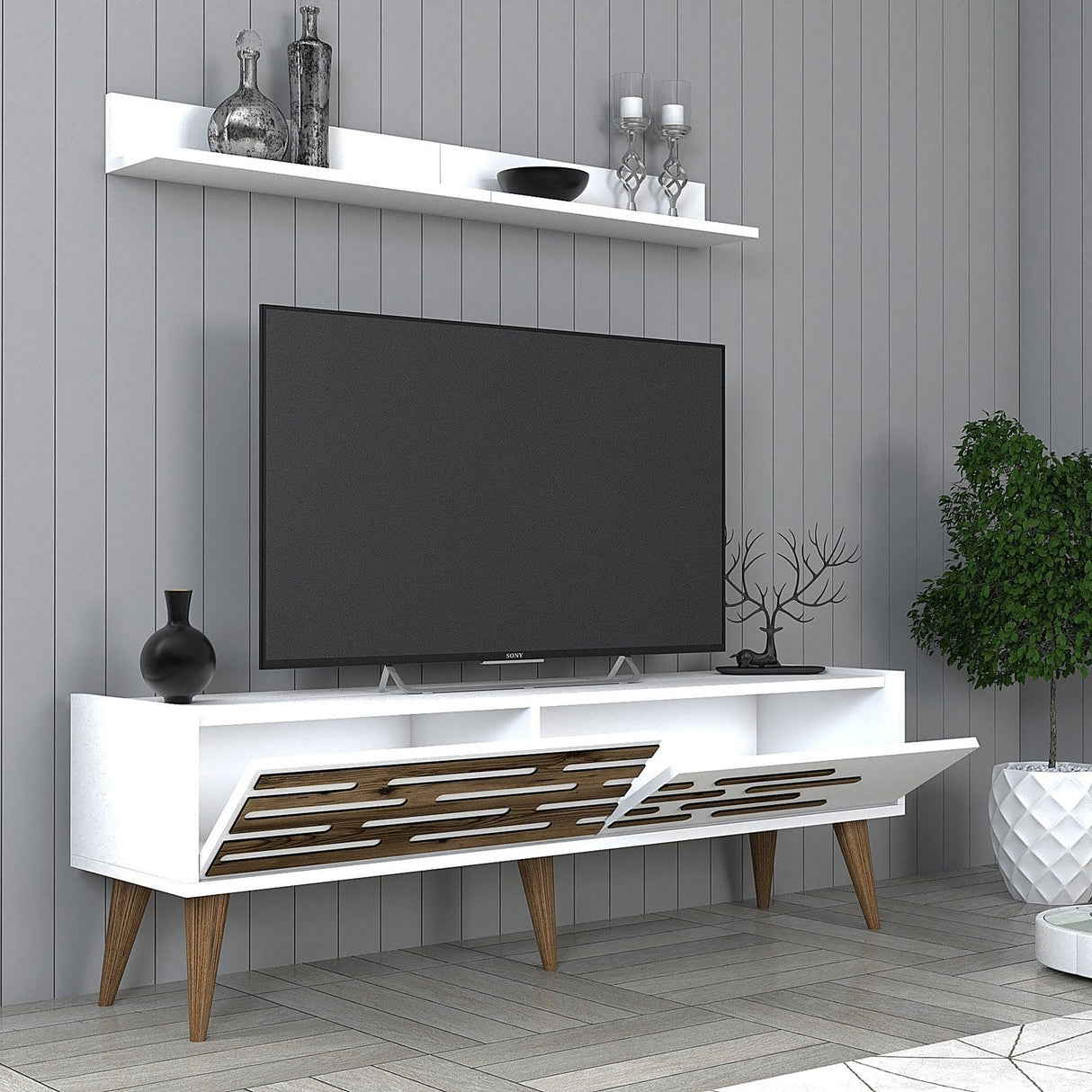Comodă TV Valensiya 140, Diverse culori, 140x45x35 cm - Alb | SKU: 845HCT5390 | Comodă TV Valensiya 140, 140x45x35 cm, varianta Alb, produs pentru amenajarea locuinței, disponibil online în România la CasaMob