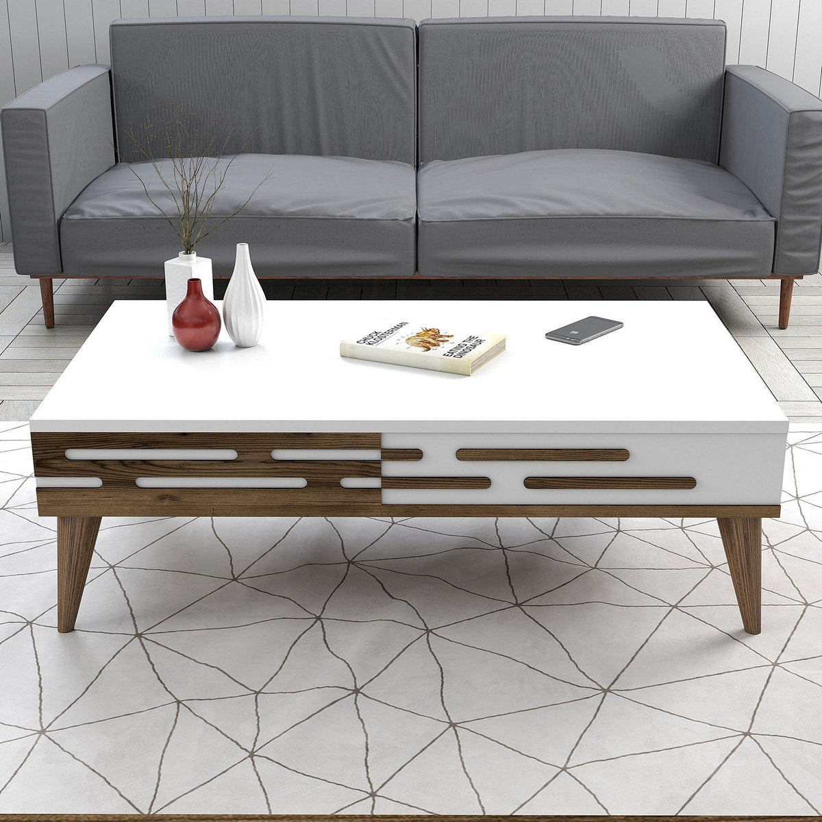 Nuc - Alb | SKU: 845HCT5392 | Set mobilă pentru sufragerie Valensiya 140, 140x45x35 cm, varianta Nuc - Alb, produs pentru amenajarea locuinței, disponibil online în România la CasaMob