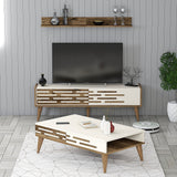 Set mobilă pentru sufragerie Valensiya 140, Diverse culori, 140x45x35 cm - Nuc - Crem | SKU: 845HCT5395 | Set mobilă pentru sufragerie Valensiya 140, 140x45x35 cm, varianta Nuc - Crem, produs pentru amenajarea locuinței, disponibil online în România la CasaMob