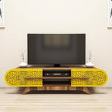 Comodă TV Defne, Diverse culori, Diverse dimensiuni - Nuc - Galben - 145x37x37 cm | SKU: 845HCT5506 | Comodă TV Defne, varianta Nuc - Galben - 145x37x37 cm, produs pentru amenajarea locuinței, disponibil online în România la CasaMob