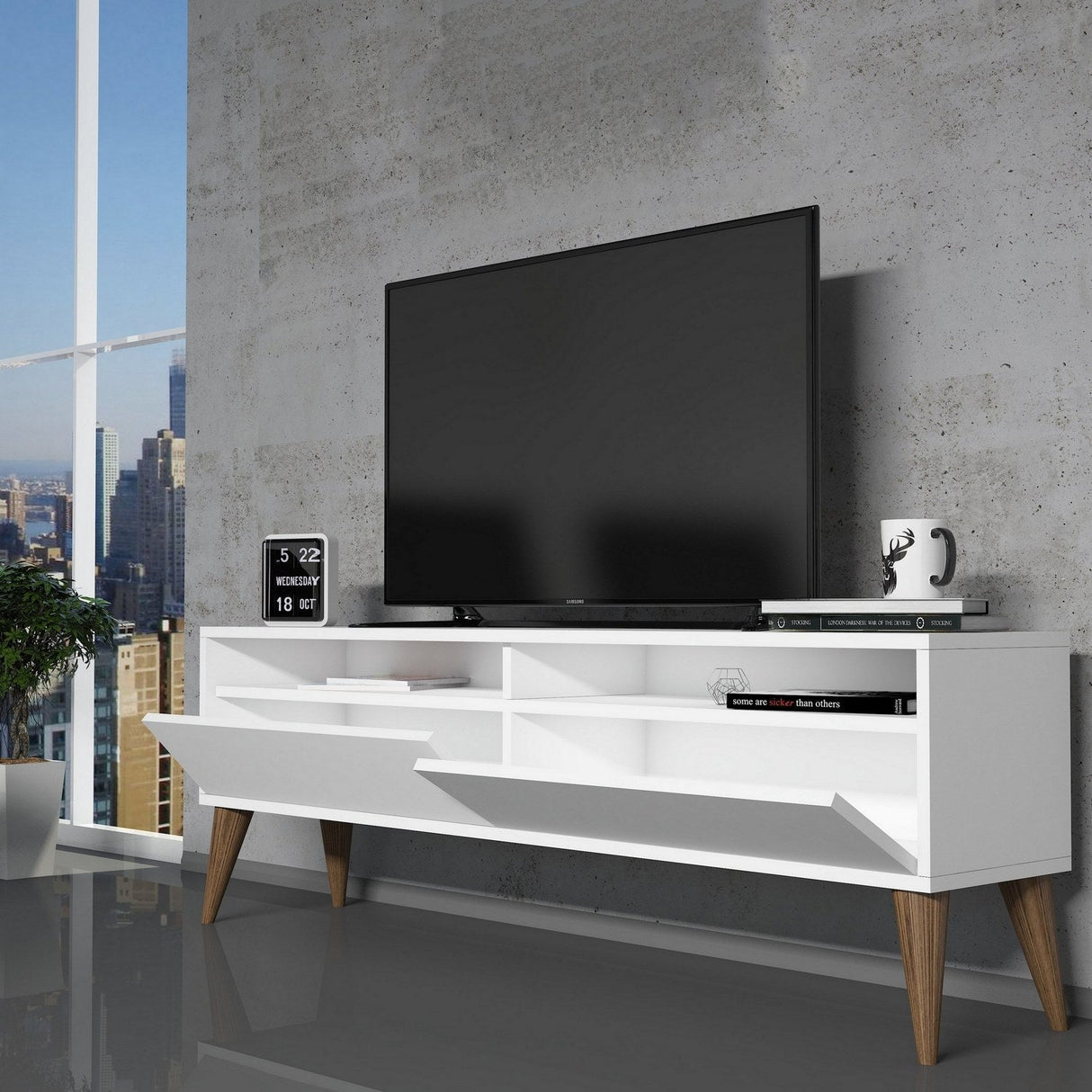 Comodă TV Best 2, Diverse culori, 150x50x30 cm - Alb | SKU: 845HCT5508 | Comodă TV Best 2, 150x50x30 cm, varianta Alb, produs pentru amenajarea locuinței, disponibil online în România la CasaMob