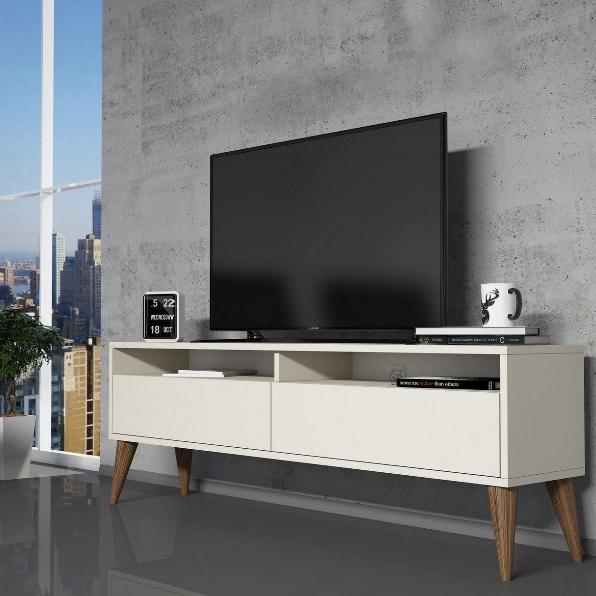 Comodă TV Best 2, Diverse culori, 150x50x30 cm - Crem | SKU: 845HCT5509 | Comodă TV Best 2, 150x50x30 cm, varianta Crem, produs pentru amenajarea locuinței, disponibil online în România la CasaMob