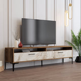 Comodă TV Istanbul 2, Diverse culori, 180x47x35 cm - Nuc - White marble | SKU: 845HCT5517 | Comodă TV Istanbul 2, 180x47x35 cm, varianta Nuc - White marble, produs pentru amenajarea locuinței, disponibil online în România la CasaMob