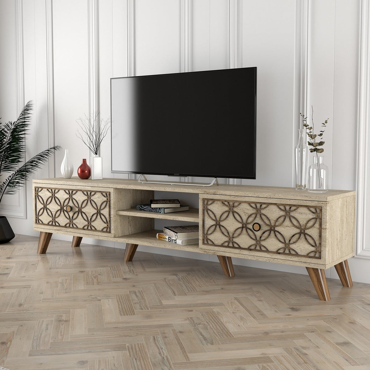 Comodă TV Class, Diverse culori, Diverse dimensiuni - Travertin - 180x37x44 cm | SKU: 845HCT5599 | Comodă TV Class, varianta Travertin - 180x37x44 cm, produs pentru amenajarea locuinței, disponibil online în România la CasaMob